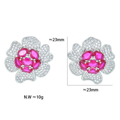 1 Pair Sweet Flower Plating Inlay Copper Rhinestones Zircon Ear Studs