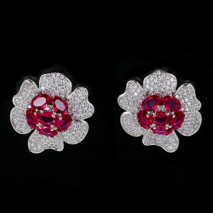 1 Pair Sweet Flower Plating Inlay Copper Rhinestones Zircon Ear Studs