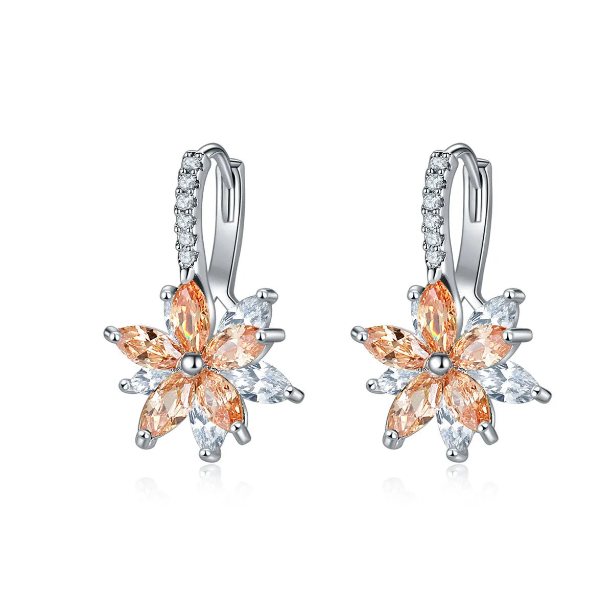 1 Pair Sweet Flower Plating Inlay Copper Zircon Rose Gold Plated White Gold Plated Drop Earrings