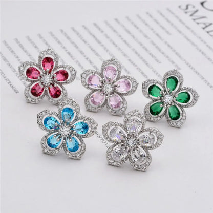 1 Pair Sweet Flower Plating Inlay Copper Zircon White Gold Plated Ear Studs