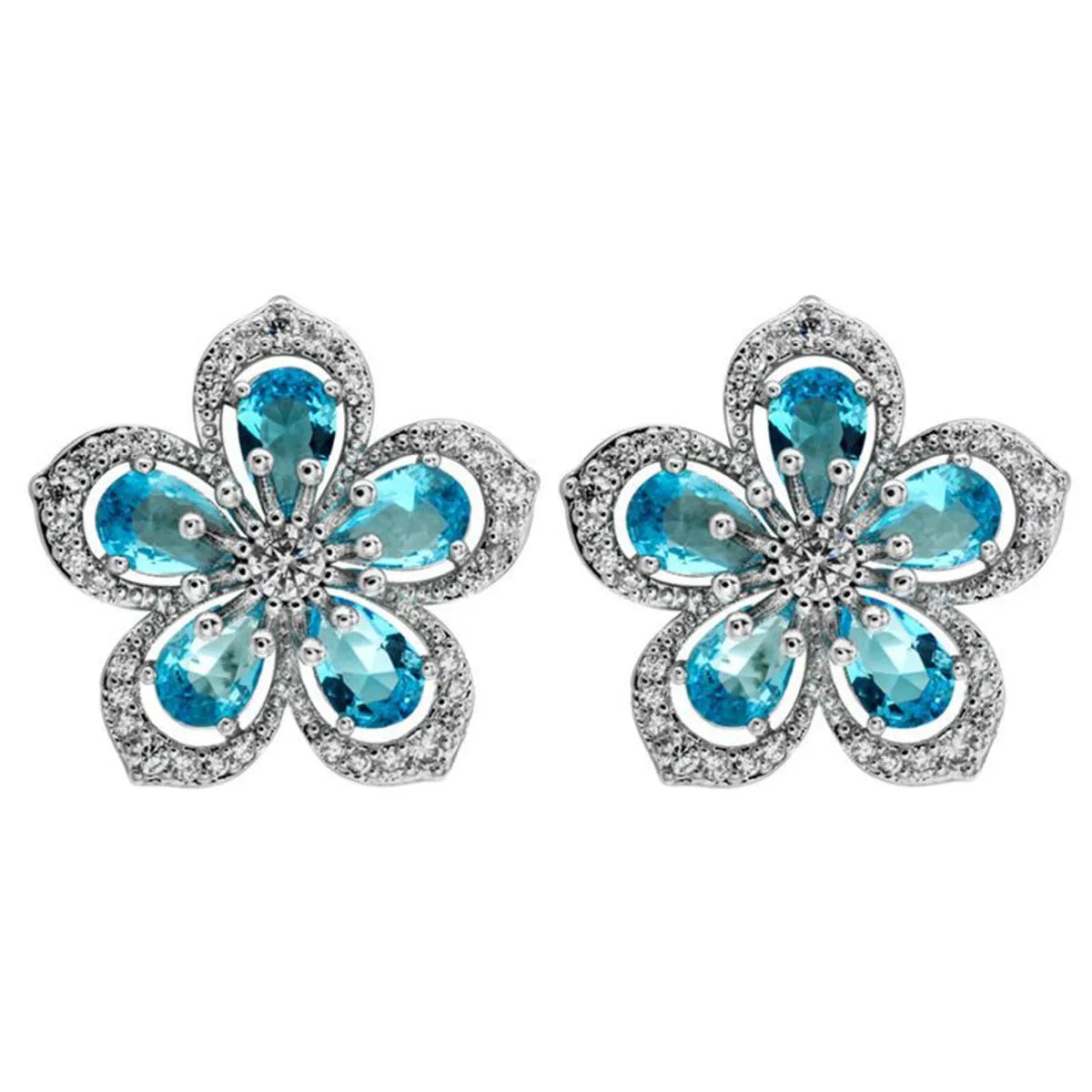 1 Pair Sweet Flower Plating Inlay Copper Zircon White Gold Plated Ear Studs