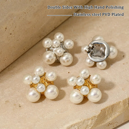 1 Pair Sweet Flower Plating Inlay 304 Stainless Steel Pearl 16K Gold Plated White Gold Plated Gold Plated Ear Studs