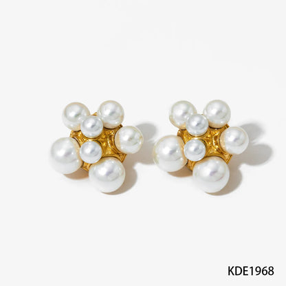 1 Pair Sweet Flower Plating Inlay 304 Stainless Steel Pearl 16K Gold Plated White Gold Plated Gold Plated Ear Studs