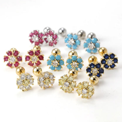 1 Pair Sweet Flower Plating Inlay Stainless Steel Zircon Ear Studs