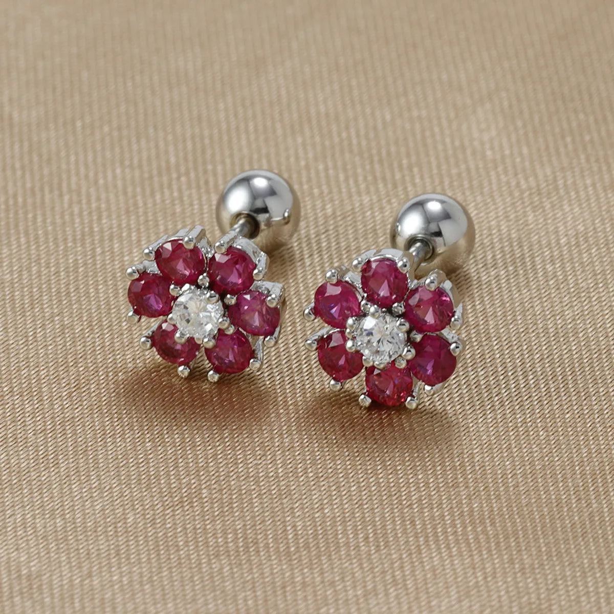 1 Pair Sweet Flower Plating Inlay Stainless Steel Zircon Ear Studs