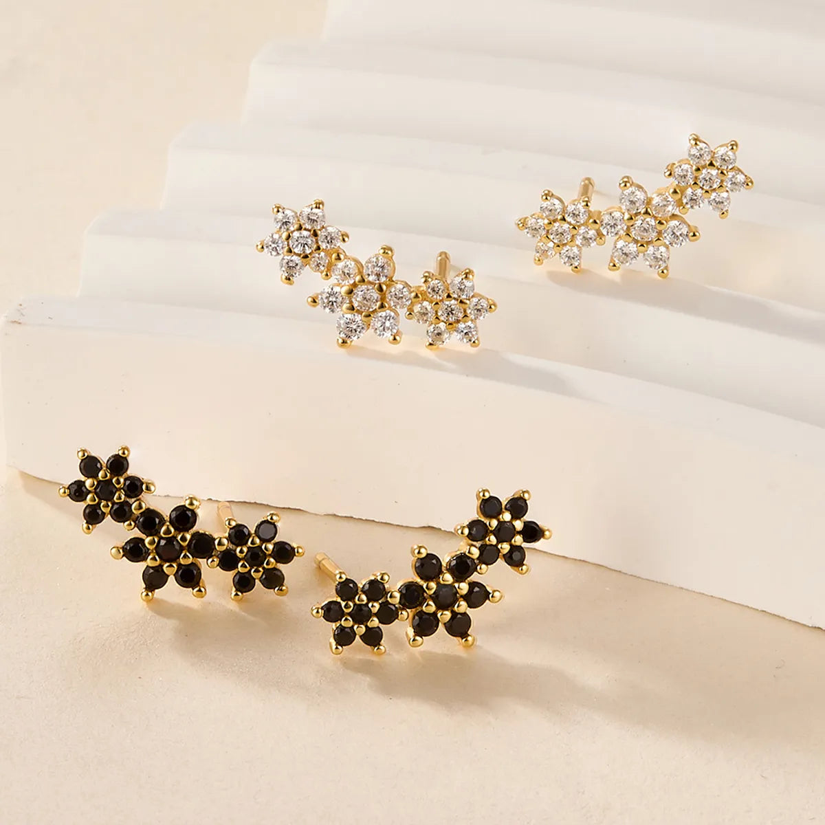 1 Pair Sweet Flower Plating Inlay Sterling Silver Zircon 18k Gold Plated White Gold Plated Ear Studs