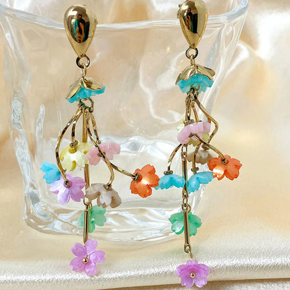 1 Pair Sweet Flower Plating Stainless Steel Gold Plated Drop Earrings