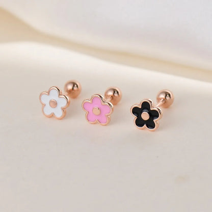 1 Pair Sweet Flower Plating Sterling Silver Ear Studs