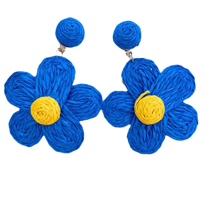 1 Pair Sweet Flower Braid Raffia Drop Earrings