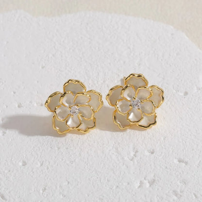 1 Pair Sweet Flower Snake Plating Inlay Copper Zircon 14k Gold Plated Ear Studs