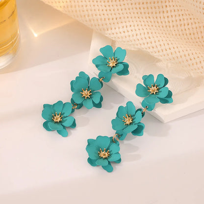 1 Pair Sweet Flower Stoving Varnish Metal Drop Earrings