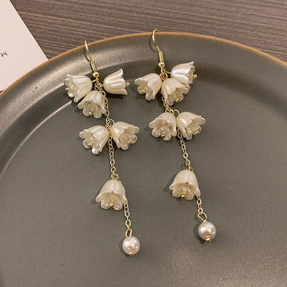 1 Pair Sweet Flower Tassel Plating Alloy Drop Earrings