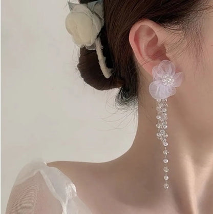 1 Pair Sweet Flower Tassel Plating Alloy Drop Earrings