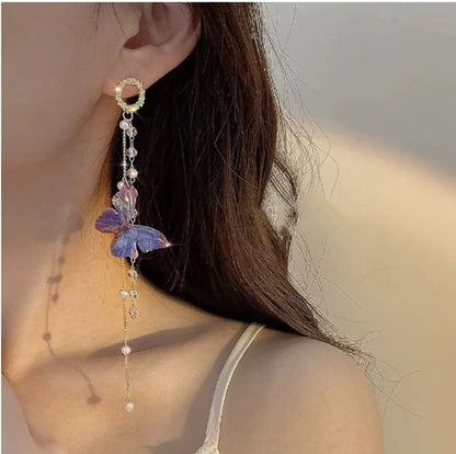 1 Pair Sweet Flower Tassel Plating Alloy Drop Earrings