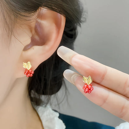 1 Pair Sweet Fruit Heart Shape Enamel Alloy Ear Studs