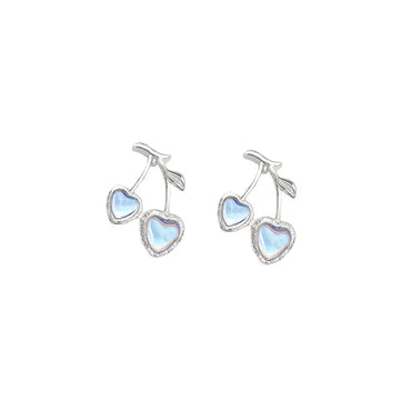 1 Pair Sweet Fruit Heart Shape Flower Inlay Sterling Silver Artificial Pearls Zircon Ear Studs