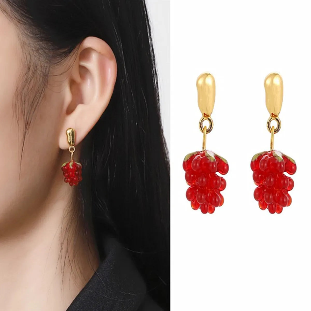 1 Pair Sweet Fruit Plating Glass 18k Gold Plated Drop Earrings