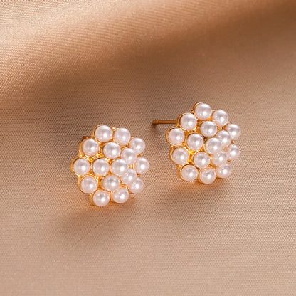 1 Pair Sweet Geometric Inlay Alloy Artificial Pearls Ear Studs