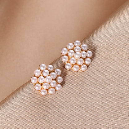 1 Pair Sweet Geometric Inlay Alloy Artificial Pearls Ear Studs