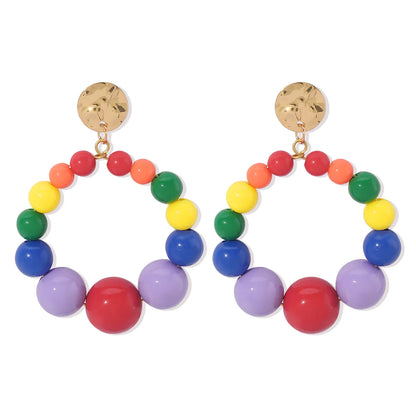 1 Pair Sweet Geometric Beaded Plastic Drop Earrings