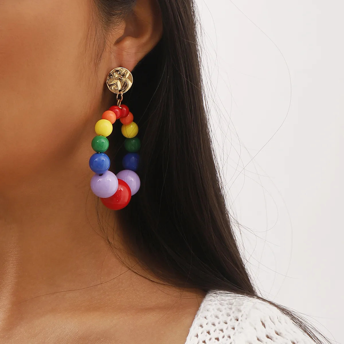 1 Pair Sweet Geometric Beaded Plastic Drop Earrings