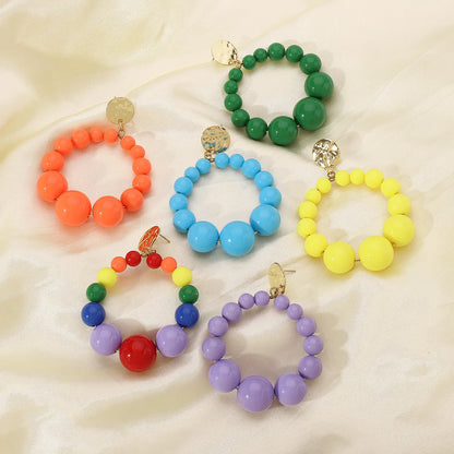 1 Pair Sweet Geometric Beaded Plastic Drop Earrings