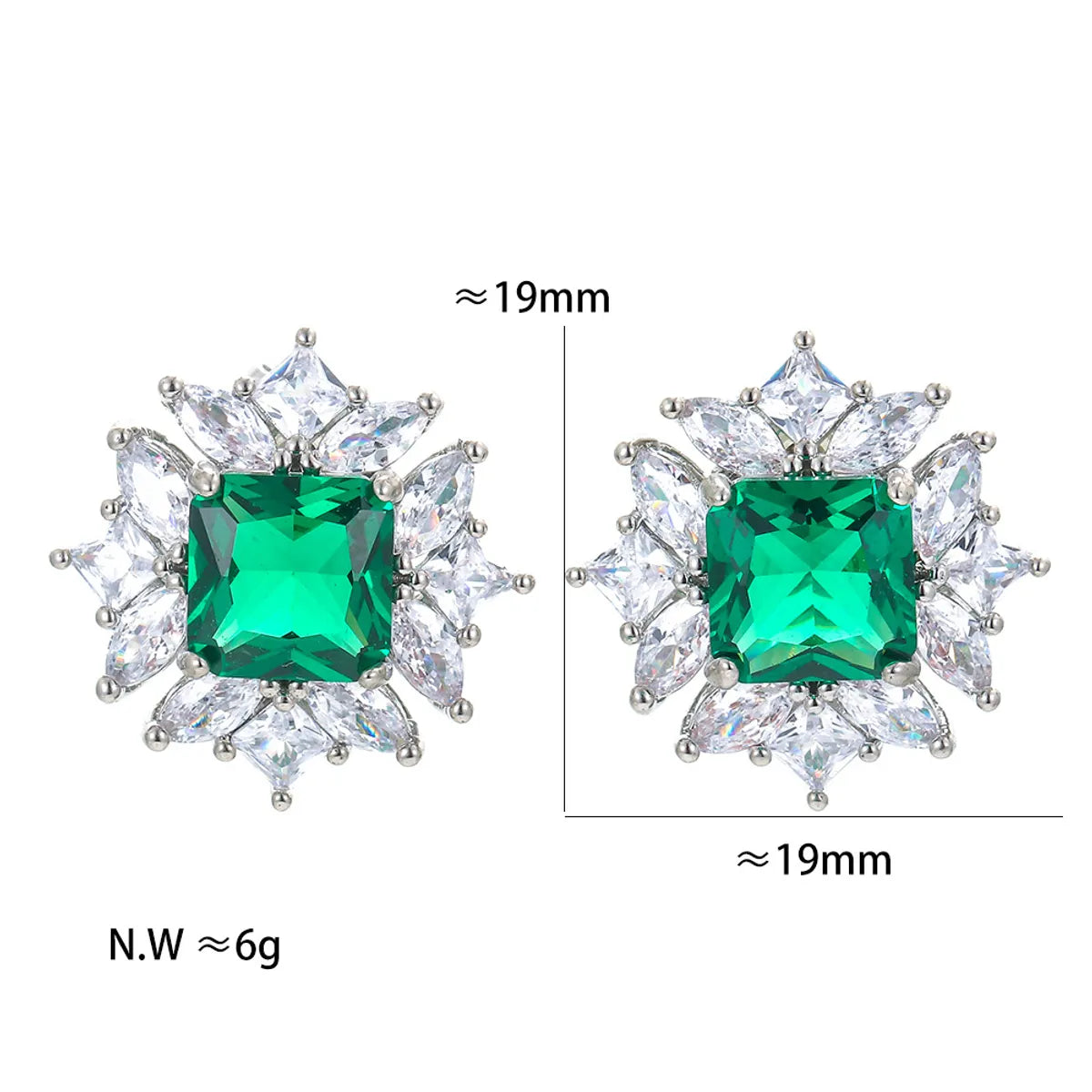 1 Pair Sweet Geometric Color Block Plating Inlay Copper Zircon Ear Studs