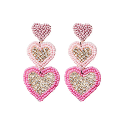 1 Pair Sweet Geometric Heart Shape Seed Bead Drop Earrings