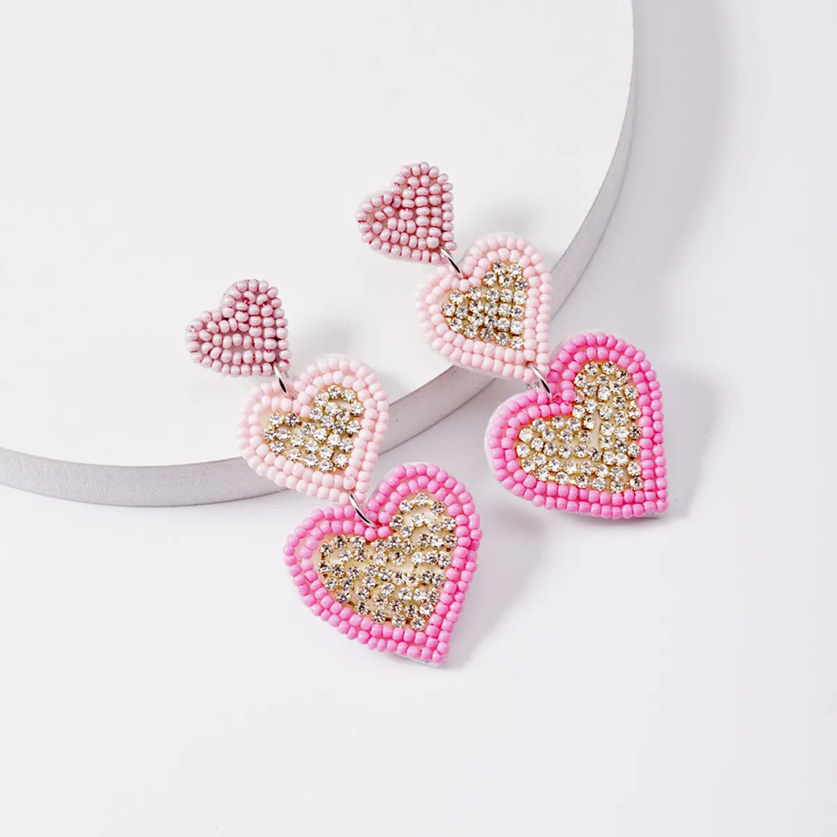 1 Pair Sweet Geometric Heart Shape Seed Bead Drop Earrings