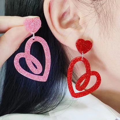 1 Pair Sweet Geometric Heart Shape Spray Paint Arylic Drop Earrings