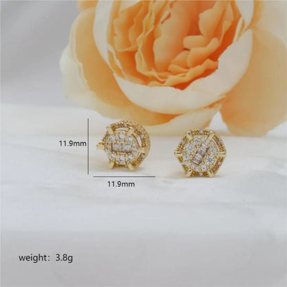 1 Pair Sweet Geometric Plating Copper Zircon 18k Gold Plated White Gold Plated Ear Studs