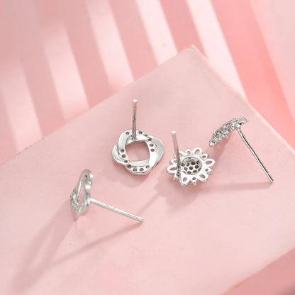 1 Pair Sweet Geometric Plating Inlay Sterling Silver Zircon Ear Studs