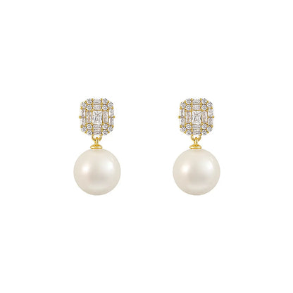 1 Pair Sweet Geometric Round Plating Imitation Pearl Drop Earrings