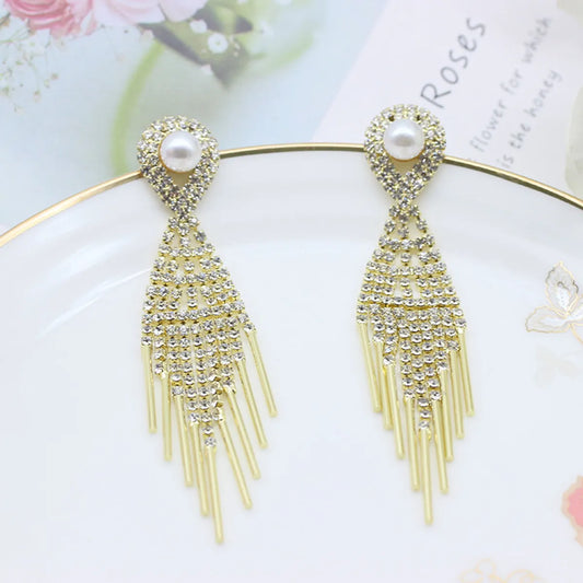 1 Pair Sweet Geometric Tassel Inlay Copper Zircon Drop Earrings