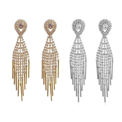 1 Pair Sweet Geometric Tassel Inlay Copper Zircon Drop Earrings