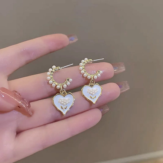 1 Pair Sweet Heart Shape Alloy Drop Earrings