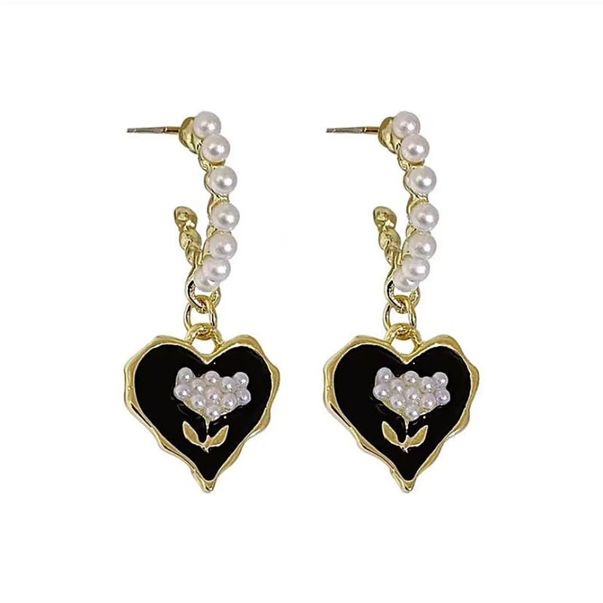 1 Pair Sweet Heart Shape Alloy Drop Earrings