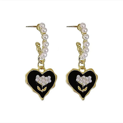 1 Pair Sweet Heart Shape Alloy Drop Earrings