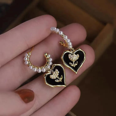 1 Pair Sweet Heart Shape Alloy Drop Earrings