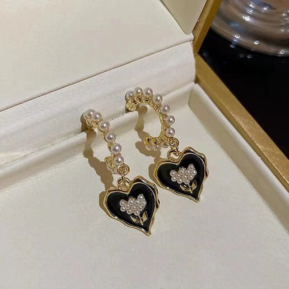 1 Pair Sweet Heart Shape Alloy Drop Earrings