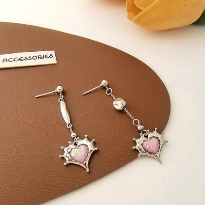 1 Pair Sweet Heart Shape Alloy Inlay Resin Women's Earrings