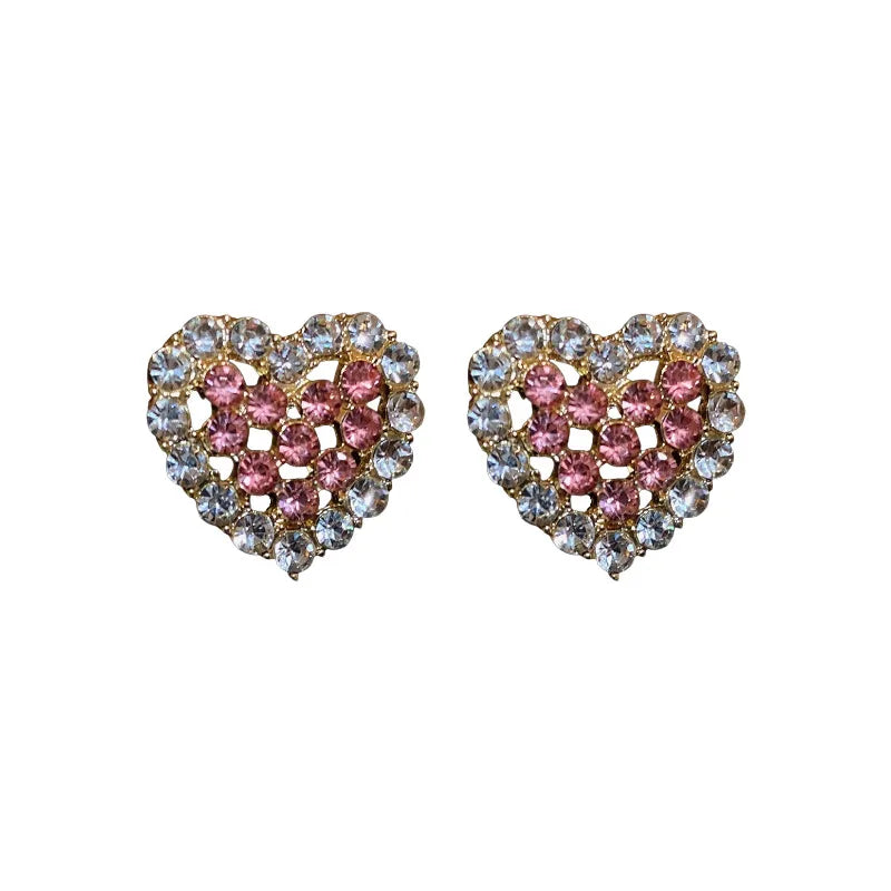 1 Pair Sweet Heart Shape Alloy Inlay Rhinestones Women'S Ear Studs