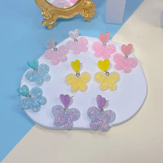 1 Pair Sweet Heart Shape Butterfly Resin Drop Earrings