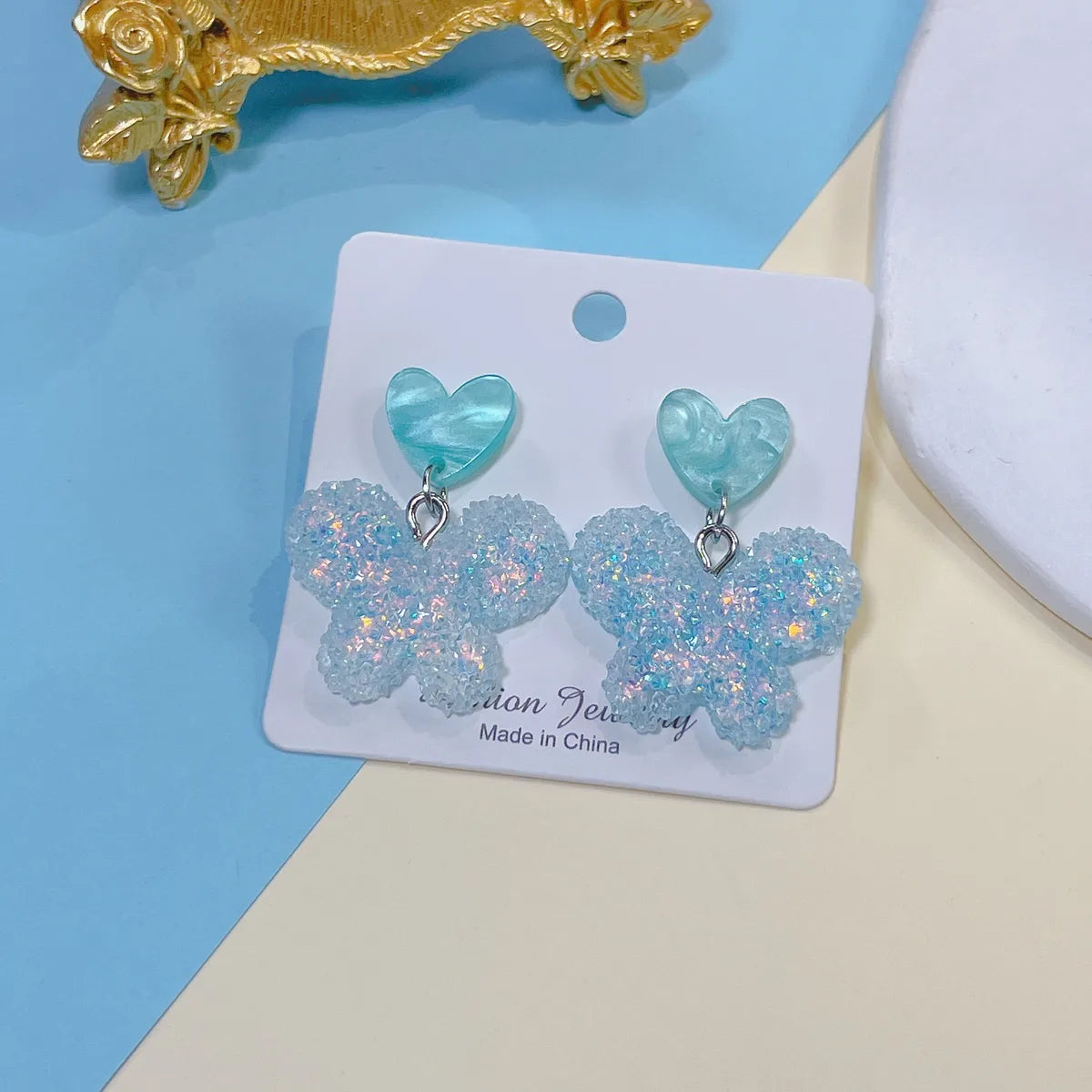 1 Pair Sweet Heart Shape Butterfly Resin Drop Earrings