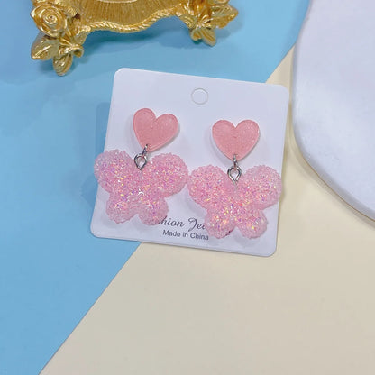 1 Pair Sweet Heart Shape Butterfly Resin Drop Earrings