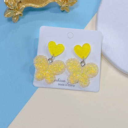 1 Pair Sweet Heart Shape Butterfly Resin Drop Earrings