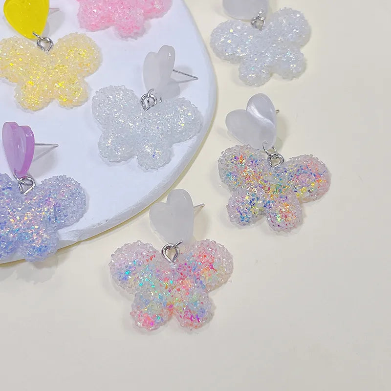 1 Pair Sweet Heart Shape Butterfly Resin Drop Earrings