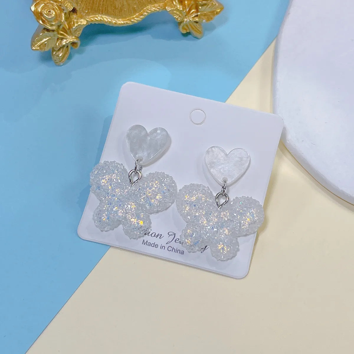 1 Pair Sweet Heart Shape Butterfly Resin Drop Earrings