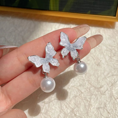 1 Pair Sweet Heart Shape Butterfly Zinc Alloy Ear Studs