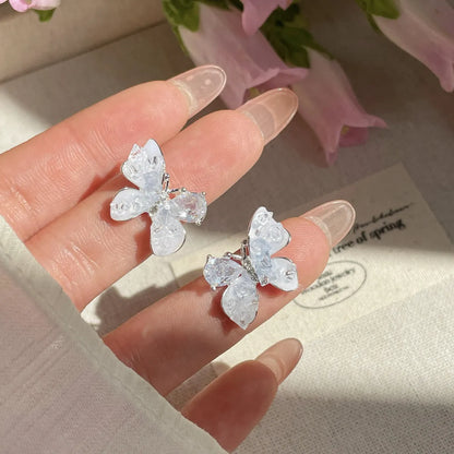 1 Pair Sweet Heart Shape Butterfly Zinc Alloy Ear Studs